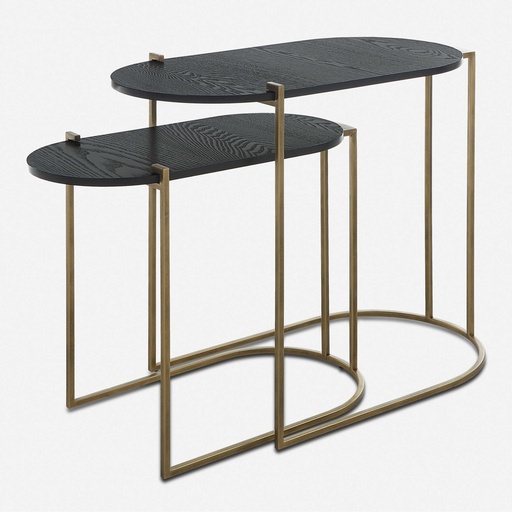 [151271 | 22882] SET2 MESAS DE METAL DORADO CON TOP NEGRO