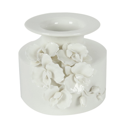 [151317 | AV69783] FLORERO DE CERAMICA BLANCO CON DETALLE DE FLORES PEQUEÑO