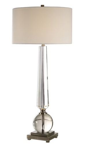 [025080 | 27883] LAMP. MESA DE VIDRIO CON PANTALLA BEIGE