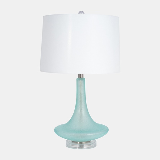 [025084 | 51248] LAMP. MESA DE VIDRIO AQUA Y PANTALLA BLANCA
