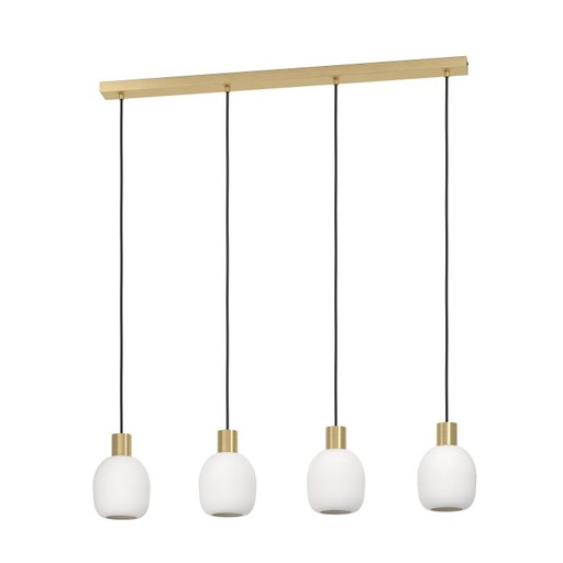 [195002 | 900306] LAMP. COLG. 4L E27 MANZANARES DORADO+VIDRIO OPAL (1100X970MM)