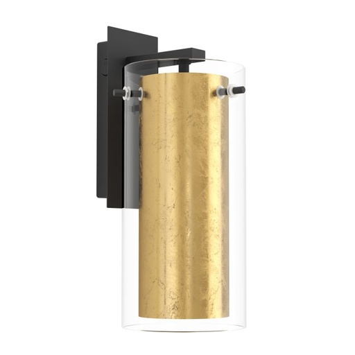 [195052 | 97839] LAMP. PARED 1L E27 PINTO GOLD PANTALLA DORADA + VIDRIO CLARO (270X110MM)