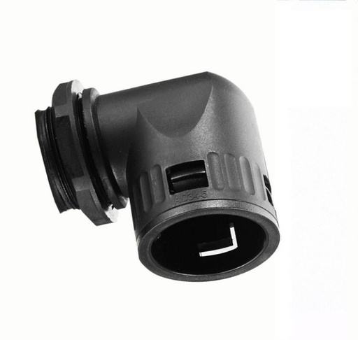 [270890 | BAC-AD21.2-M20] CONECTOR 1/2" 90° P/TUB. CORRUGADA NEGRA