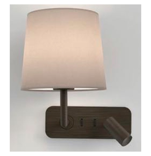 [180243 | WL-710199] Lamp. Pared. 1L E27+Luz Lect. Led 3W Metal Negro+P. Tela Blanca (350x350)mm