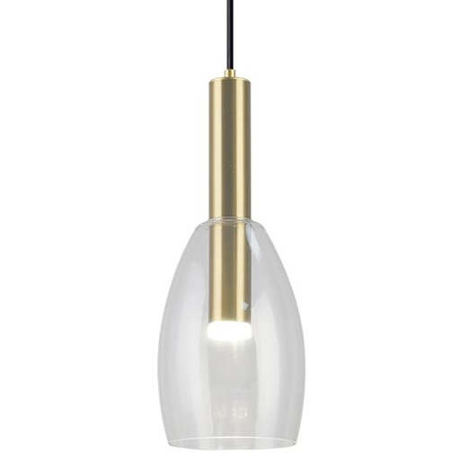 [200042 | F240118A SGD+CL] Lamp. Colg. 1L E27 T/Copa Metal+Vidrio+Acrilico Dorado+Claro (D150xH360)mm