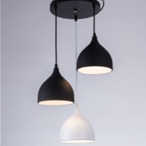 [200294 | T7813-3 BK+WH+GE] Lamp. Colg. 3L E27 T/Copas Base Red. Alum. Negro+Blanco+Gris (D170xH250)mm