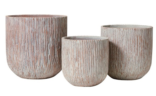 [155261 | NS2517-B] Maceta Fibra Barro Redonda Textura Rayas Terracota Envejecido Mediana (31x31x31)cm NP037
