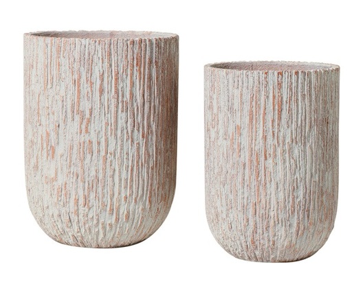 [155264 | NS2518-A] Maceta Fibra Barro Conica Textura Rayas Terracota Envejecido Pequena (31x31x44)cm NP037