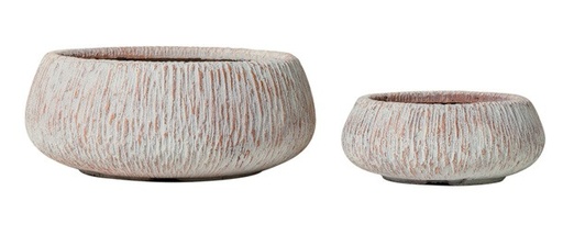 [155269 | NS2511-B] Maceta Fibra Barro Redonda Textura Rayas Terracota Envejecido Mediana (52x52x21)cm NP037