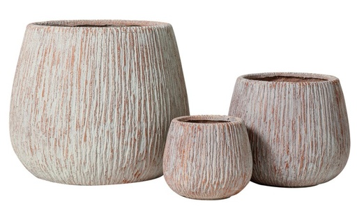 [155277 | NS2551-B BG] Maceta Fibra Barro Conica Textura Rayas Terracota Envejecido Mediana (37x37x31)cm NP037